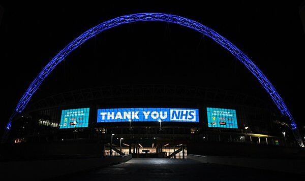 Wembly stadium is lit up blue for NHS workers