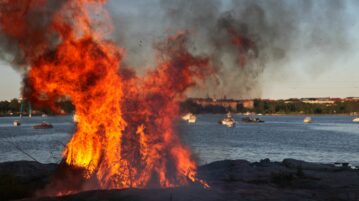 bonfire on an island in Finland