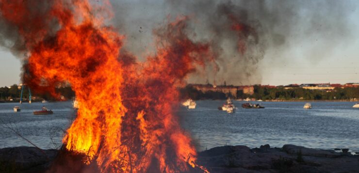 bonfire on an island in Finland