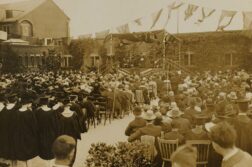 A view of the audience and platform at the opening of the Highfield building in 1919.